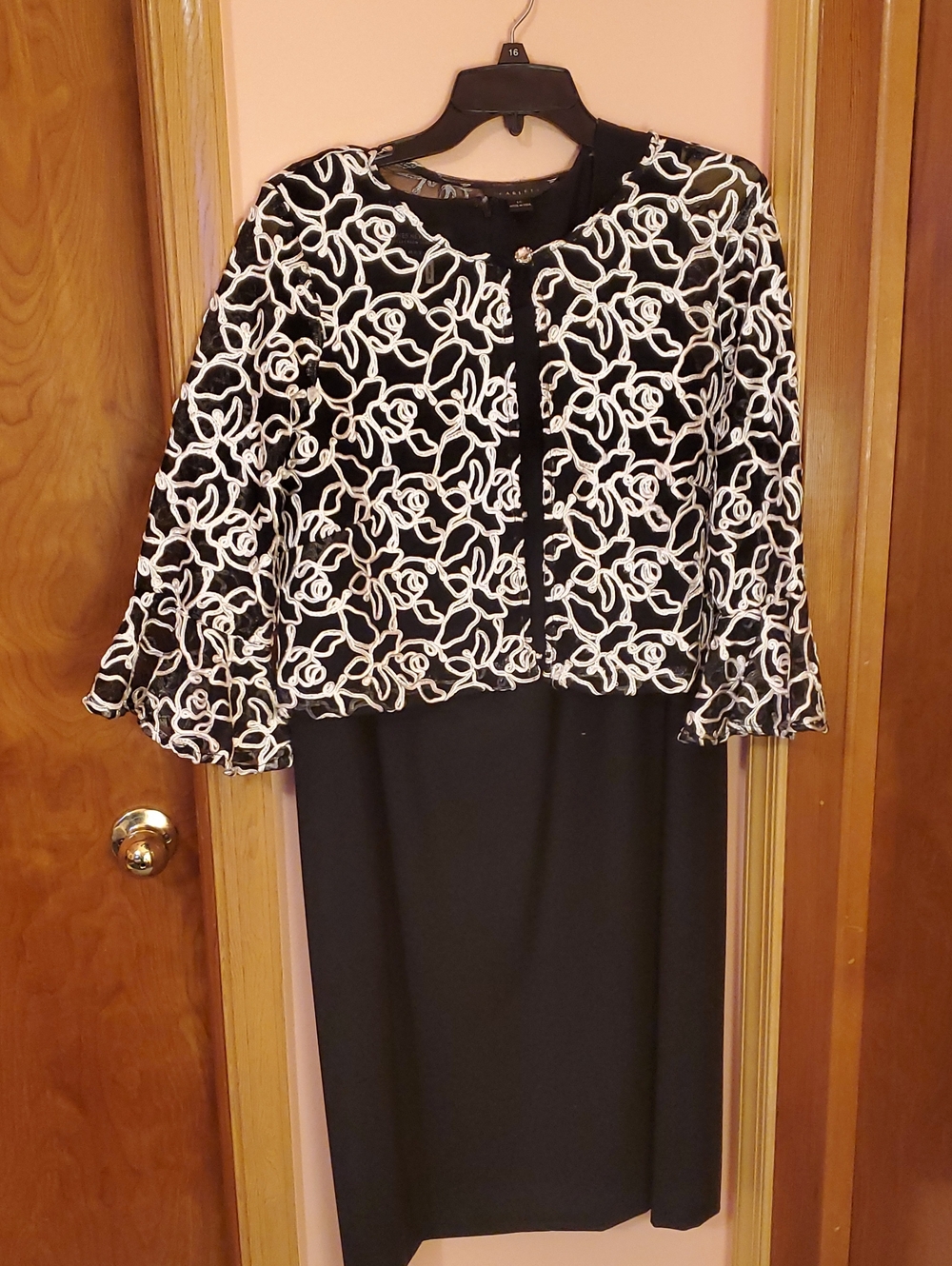 Scarlett Black and White Midi Dress with Lace Overlay